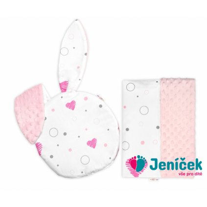 Sada do kočárku s oušky 2D, minky/bavlna, I love Girl Baby Nellys, růžová/bílá