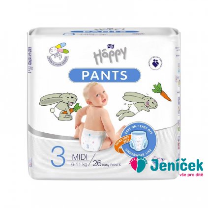 BELLA HAPPY Pants Kalhotky plenkové jednorázové 3 Midi (6-11 kg) 26 ks