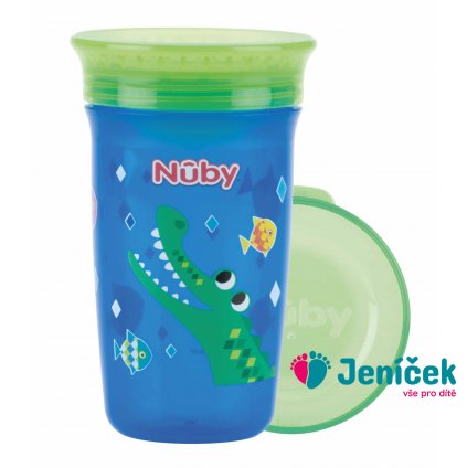 NUBY Hrneček netekoucí 360° 300ml, 6 m+ modrá/zelená