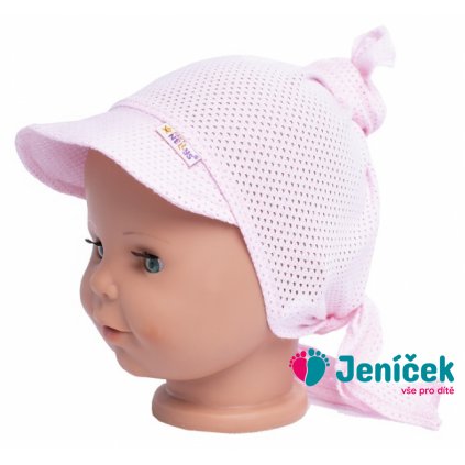 Dětský síťkovaný šátek s kšiltem na zavazování Uzlík Baby Nellys, růžový