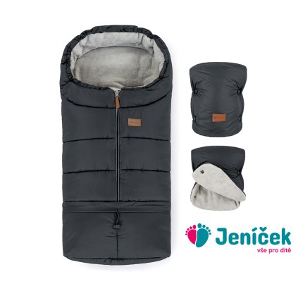 PETITE&MARS Set zimní fusak Jibot 3v1 + rukavice na kočárek Jasie Charcoal Grey