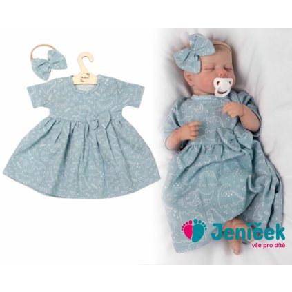 Mušelínové šatičky + čelenka 2-dílná sada Dino, Baby Nellys, mátové