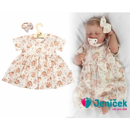 Mušelínové šatičky + čelenka 2-dílná sada Pivoňky, Baby Nellys, smetanové, vel. 92