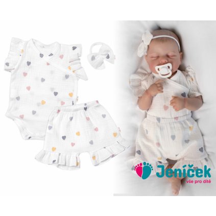 Zavinovací body, kraťasky + čelenka, mušelín, Srdíčko, Baby Nellys, smetanové