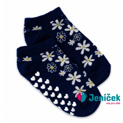 Dětské ponožky s ABS Květinky, vel. 23/26 - tm. modré