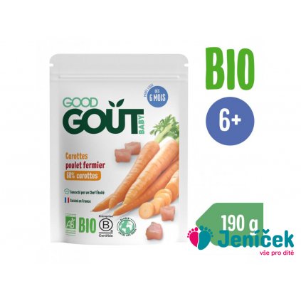 Příkrm zelenino-masový BIO Mrkev s farmářským kuřátkem 190g Good Gout