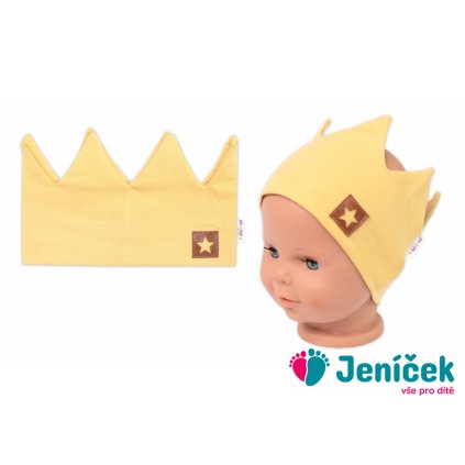 Dvouvrstvá čelenka, Baby Nellys Hand Made, bavlna, Korunka STAR - hořčicová, 80/98