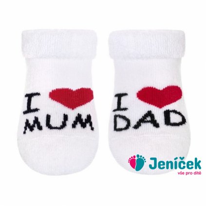 Kojenecké froté bavlněné ponožky I Love Mum & Dad, bílé