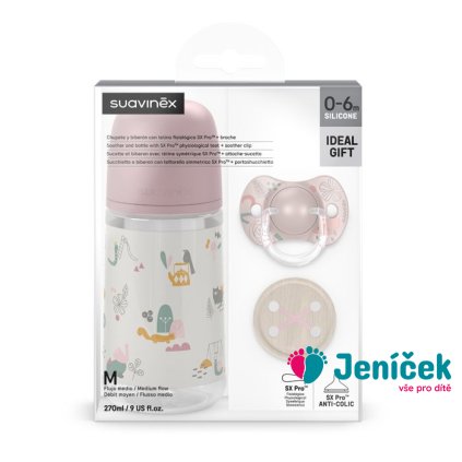 SUAVINEX | Sada láhev 270ml + dudlík fyziologický 0/6m + klip Walk - zelená