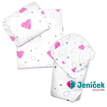 Luxusní sada pro panenku 3D, Baby Nellys, zavinovačka, peřinka a polštářek, I love Girl