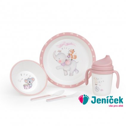 INTERBABY | Jídelní set ZVÍŘÁTKA +6M - růžový