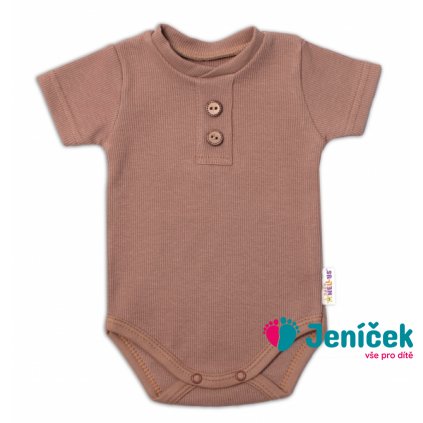 Baby Nellys Kojenecké žebrované body s knoflíčky kr. rukáv, Boy - hnědé vel.80