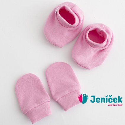Kojenecký bavlněný set-capáčky a rukavičky New Baby Casually dressed růžová 0-6m