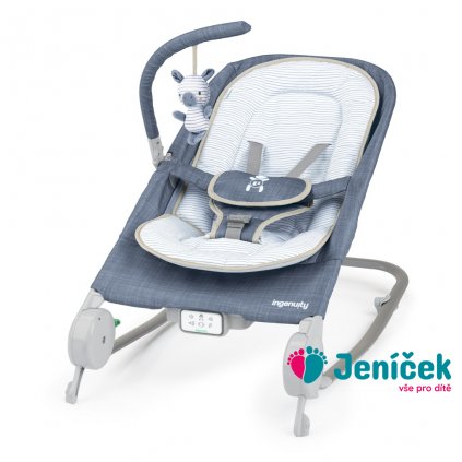 INGENUITY Lehátko masážní vibrující s melodií Happy Belly™ Rock-to-Bounce - Chambray 0m+ do 9kg