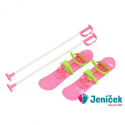 Dětské lyže s vázáním a holemi Baby Mix BIG FOOT 42 cm růžové v
