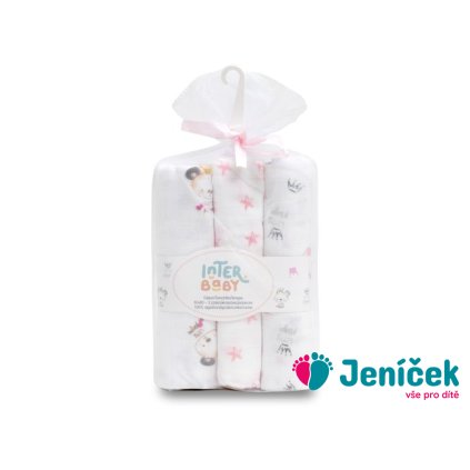 INTERBABY | PLENKA zvířátka 3 kusy 80x80 cm- bílo/růžová