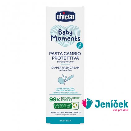 CHICCO Krém na dětský zadeček Baby Moments bez parfému s 99% přírodních složek 100ml, 0m+