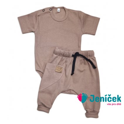 Žebrovaná souprava body kr. rukáv + tepláčky Magic, bavlna, čokoládová