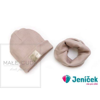 Cuda Jarní-podzimní čepicový set béžový+nákrčák