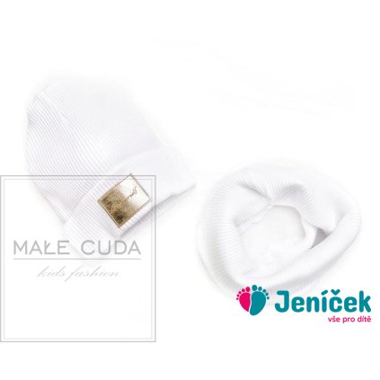 Cuda Jarní-podzimní čepicový set bílý+nákrčák