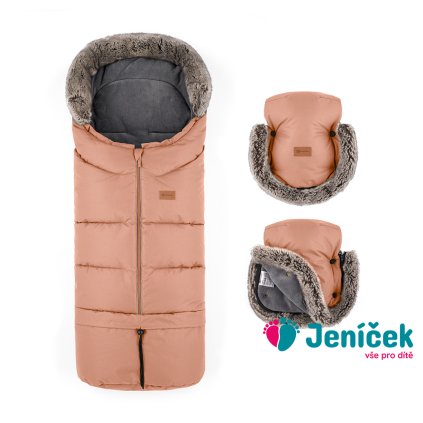 PETITE&MARS Set zimní fusak Arctic 4v1 + rukavice na kočárek Furry Pastel Peach