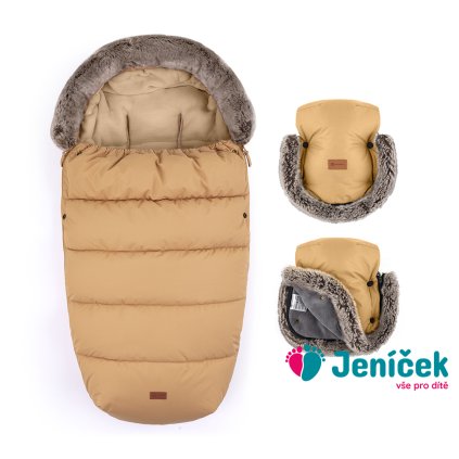 PETITE&MARS Set zimní fusak Comfy 4v1 + rukavice na kočárek Furry Elegant Caramel