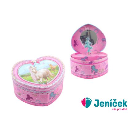 Hrací skříňka šperkovnice srdce jednorožec