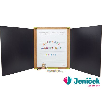Jeujura Dřevěná trojkřídlá multifunkční tabule 153x66 cm s příslušenstvím