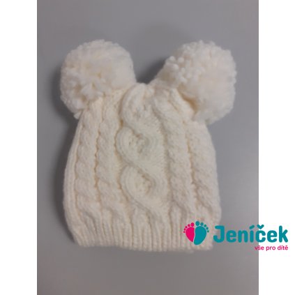 Soft Touch Komplet rukavice a čepice s bambulkami - smetanová 12-24m