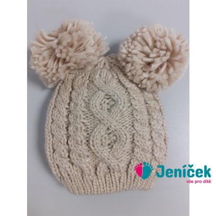 Soft Touch Komplet rukavice a čepice s bambulkami - sv. hnědá 12-24m