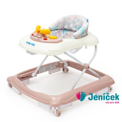 Dětské chodítko Baby Mix s volantem a silikonovými kolečky růžové V