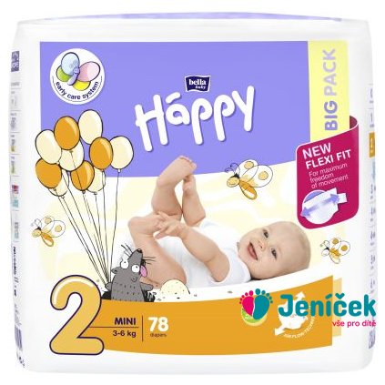 4x BELLA HAPPY Mini 2 (3-6 kg) Big Pack 78 ks - jednorázové plenky