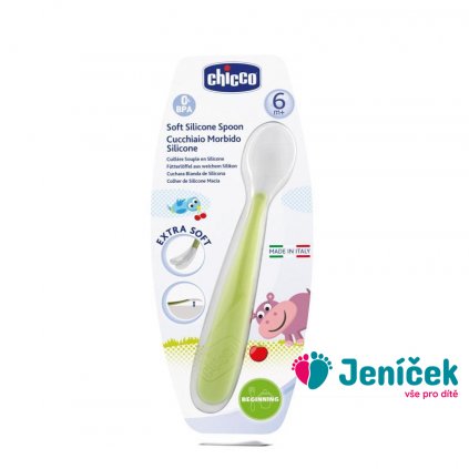 CHICCO Lžička silikon Soft zelená 6m+