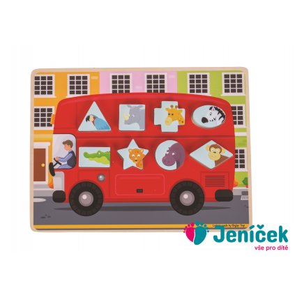 Bigjigs Toys Vkládací puzzle autobus se zvířátky