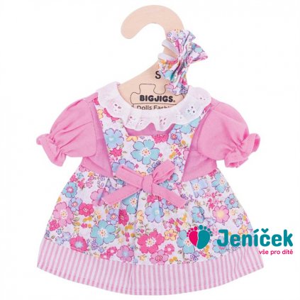 Bigjigs Toys Růžové květinové šaty pro panenku 28 cm