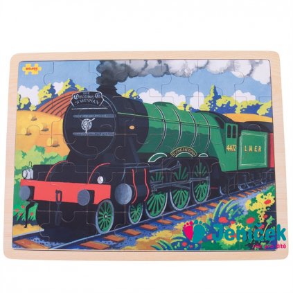 Bigjigs Toys Dřevěné puzzle historický vlak Flying Scotsman 35 dílků