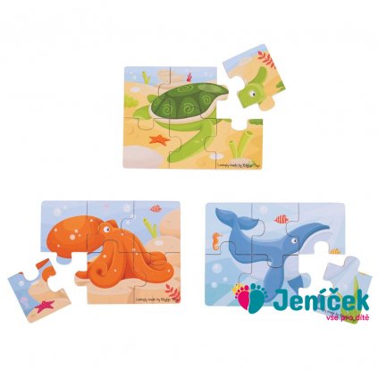 Bigjigs Toys Puzzle 3v1 mořská zvířátka