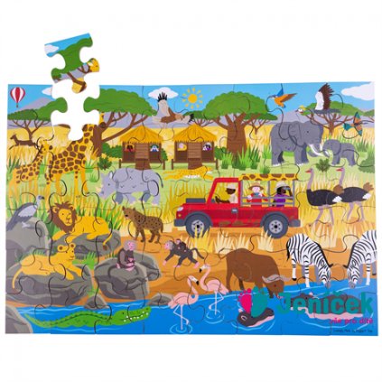 Bigjigs Toys Podlahové puzzle Africké dobrodružné 48 dílků