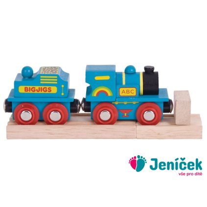 Bigjigs Rail Modrá mašinka s tendrem + 2 koleje