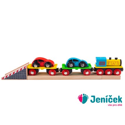 Bigjigs Rail Nákladní vlak s auty a kolejemi