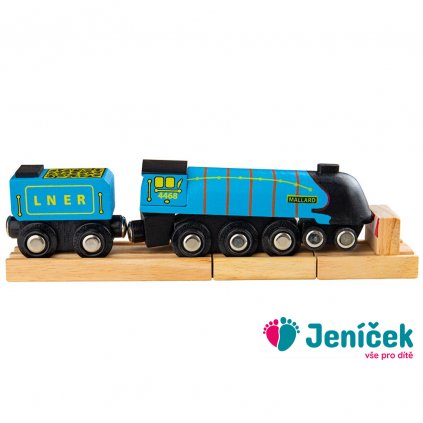 Bigjigs Rail Dřevěná replika lokomotivy Mallard + 3 koleje