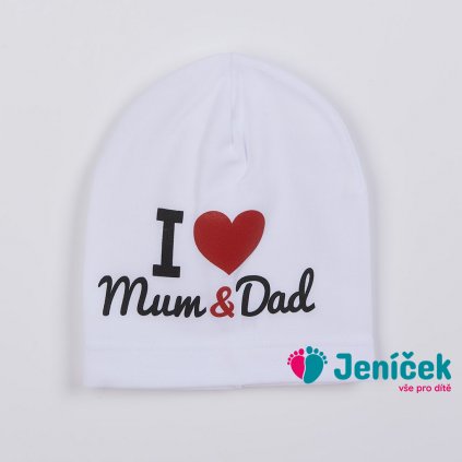 Dětská čepička New Baby I Love Mum and Dad bílá