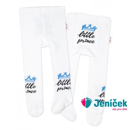 Baby Nellys Dětské punčocháče bavlněné, Little Prince - bílé s modrou korunkou, vel. 80/86