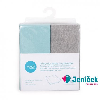 CEBA Potah na přebalovací podložku 50 x 70-80 cm 2 ks Light Grey Melange+Turquoise