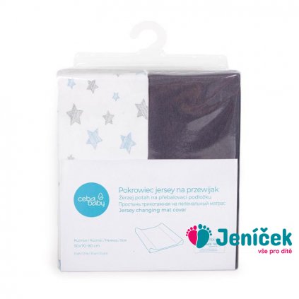 CEBA Potah na přebalovací podložku 50 x 70-80 cm 2 ks Dark Grey+Blue Stars