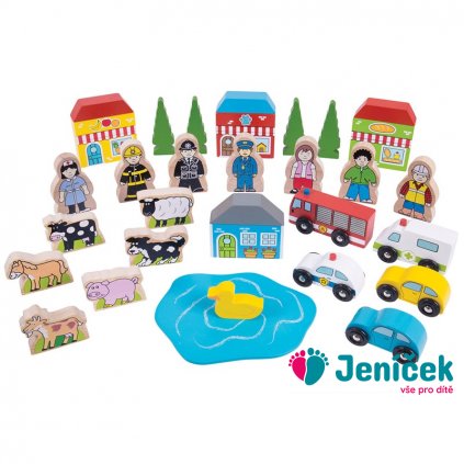 Bigjigs Rail Velká sada příslušenství dřevěné vláčkodráhy