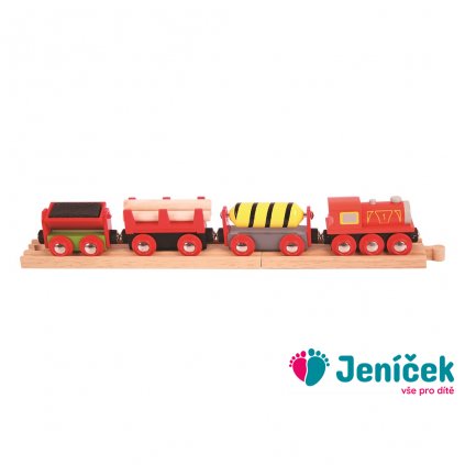 Bigjigs Rail Nákladní vlak červený + 3 koleje