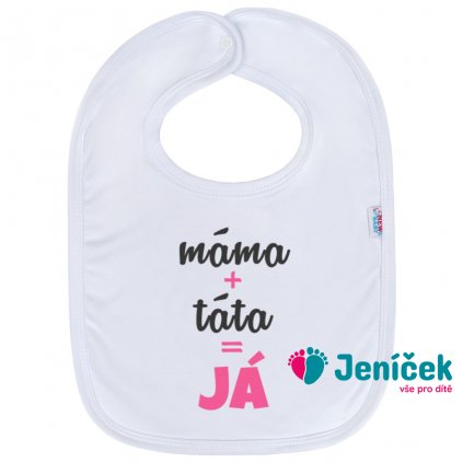 Kojenecký bavlněný bryndák New Baby máma+táta=JÁ růžový