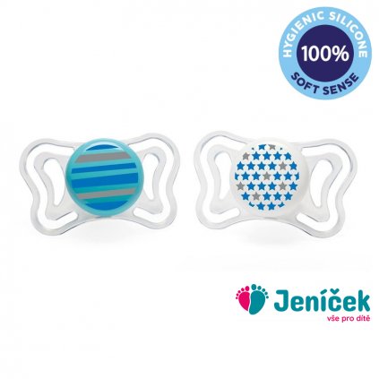 CHICCO Šidítko Physio Light silikonové 6-16m chlapec - proužek/hvězdy 2 ks