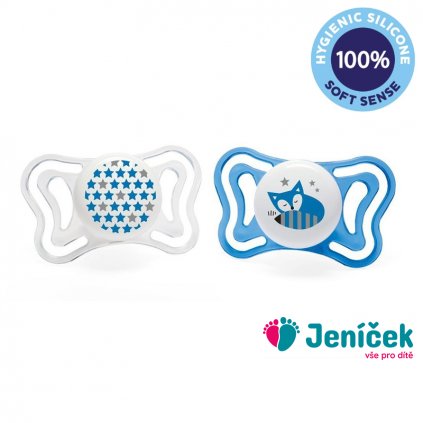 CHICCO Šidítko Physio Light silikonové 6-16m chlapec - hvězdy/liška 2 ks